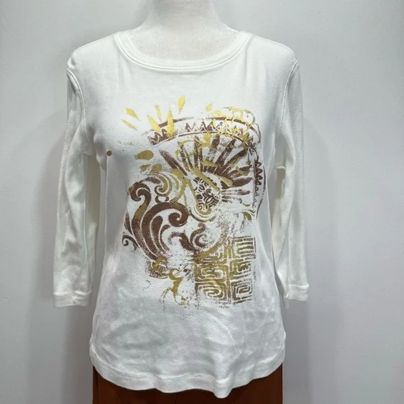 Chico’s 3 Piece Outfit Cropped Pants Cotton 3/4 Tee & Zip Front Jacket Size 1/M - Picture 10 of 15